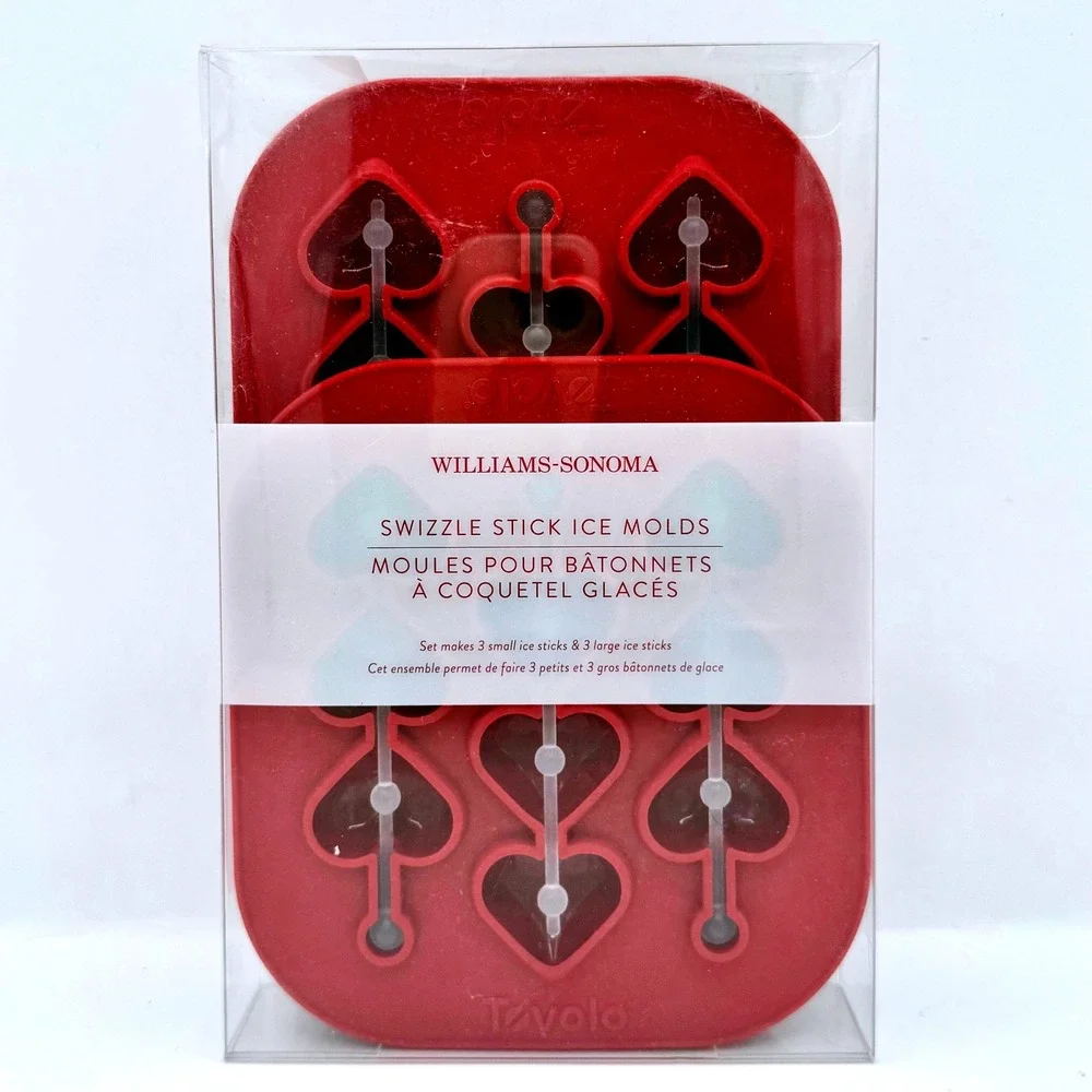 Williams Sonoma Swizzle Stick Ice Molds Red Heart Silicone Set Heart Shape